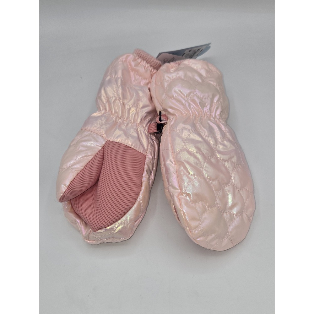 Cat & Jack Baby Girls' Pink Shiny Quilted Foil Heart Extended Wrist Mittens NWT